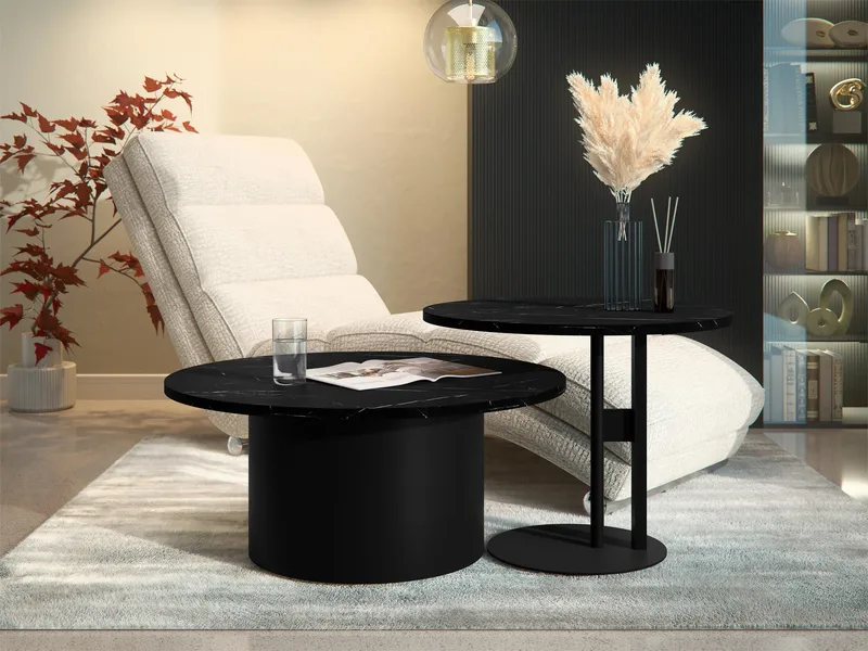 Lorvyn Sæt borde rundt 58/75 cm - Sort marmor - Møbler - Borde - Sofabord