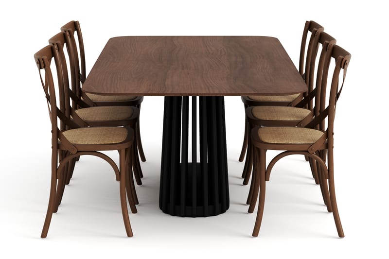 Loura Spisebord 210 cm med 6 Kalb Spisebordsstole - Brun/Sort - Spisebordssæt