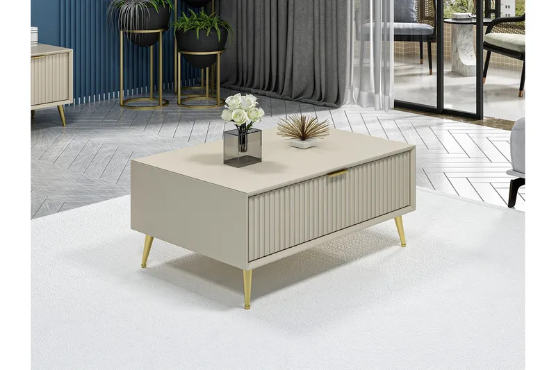 Luxe 90 cm Rektangulært Sofabord med Skuffer i Træ, Beige