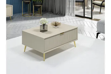 Luxe 90 cm Rektangulært Sofabord med Skuffer i Træ - Beige - Møbler - Borde - Sofabord