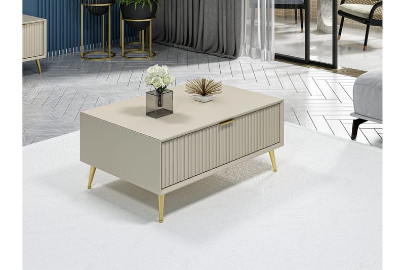 Luxe 90 cm Rektangulært Sofabord med Skuffer i Træ - Beige - Møbler - Borde - Sofabord