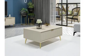 Luxe 90 cm Rektangulært Sofabord med Skuffer i Træ - Beige - Møbler - Borde - Sofabord