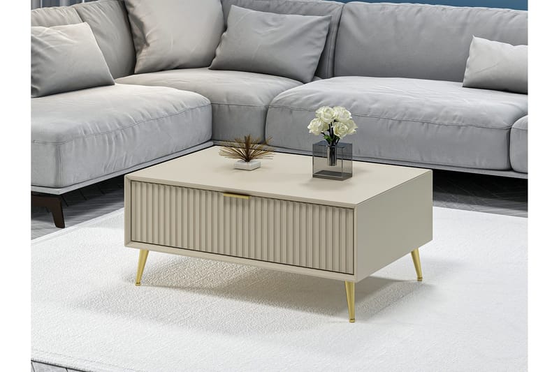 Luxe 90 cm Rektangulært Sofabord med Skuffer i Træ - Beige - Møbler - Borde - Sofabord