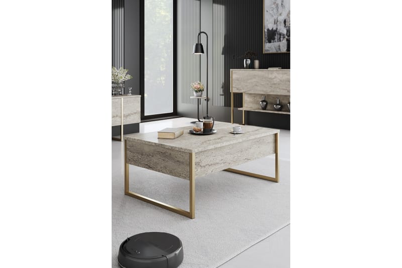 Luxe Sofabord 90 cm - Beige/Guld - Møbler - Borde - Sofabord