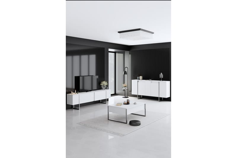 Luxe Sofabord 90 cm - Hvid/Sølv - Møbler - Borde - Sofabord