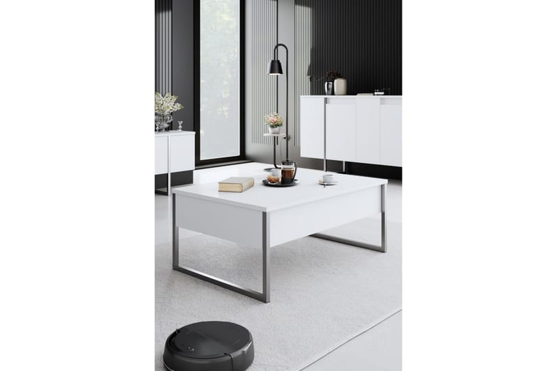 Luxe Sofabord 90 cm - Hvid/Sølv - Møbler - Borde - Sofabord