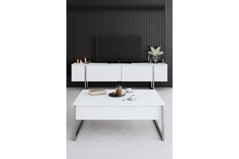 Luxe Sofabord 90 cm - Hvid/Sølv - Møbler - Borde - Sofabord