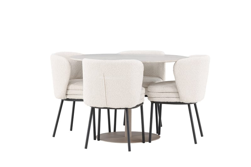 Lycke Spisegruppe 110 cm Rundt med 4 Agnes stole - Beige/Hvid - Møbler - Borde - Spisebordssæt