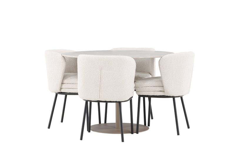 Lycke Spisegruppe 110 cm Rundt med 4 Agnes stole - Beige/Hvid - Møbler - Borde - Spisebordssæt