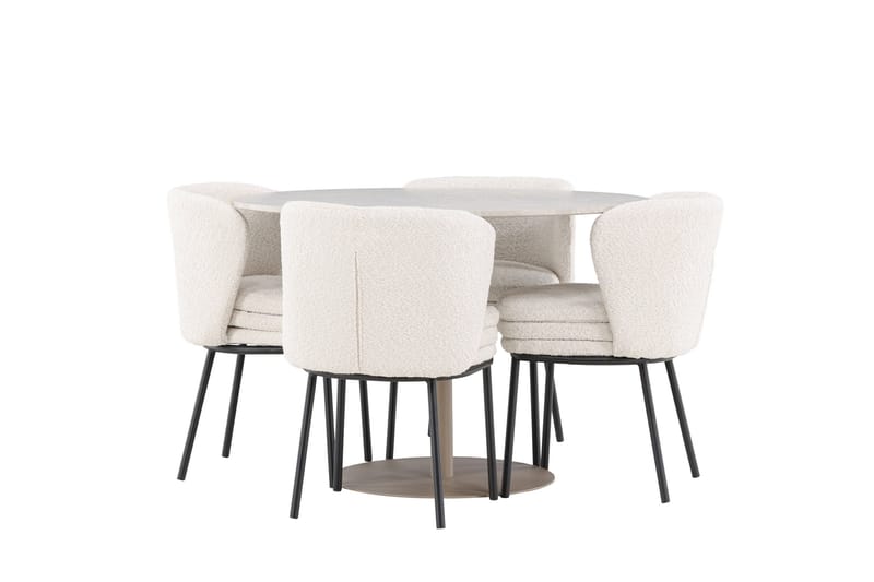 Lycke Spisegruppe 110 cm Rundt med 4 Agnes stole - Beige/Hvid - Møbler - Borde - Spisebordssæt