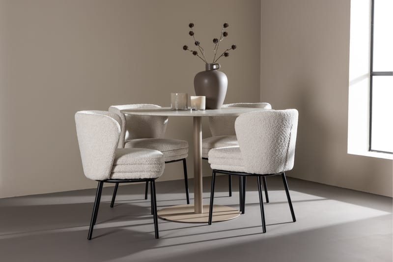 Lycke Spisegruppe 110 cm Rundt med 4 Agnes stole - Beige/Hvid - Møbler - Borde - Spisebordssæt