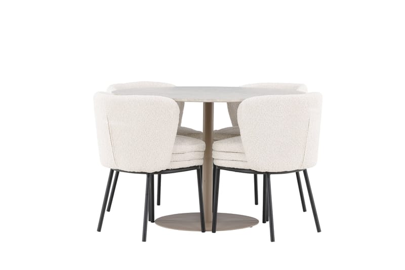 Lycke Spisegruppe 110 cm Rundt med 4 Agnes stole - Beige/Hvid - Møbler - Borde - Spisebordssæt