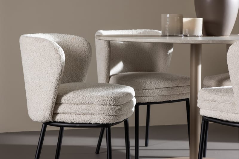 Lycke Spisegruppe 110 cm Rundt med 4 Agnes stole - Beige/Hvid - Møbler - Borde - Spisebordssæt