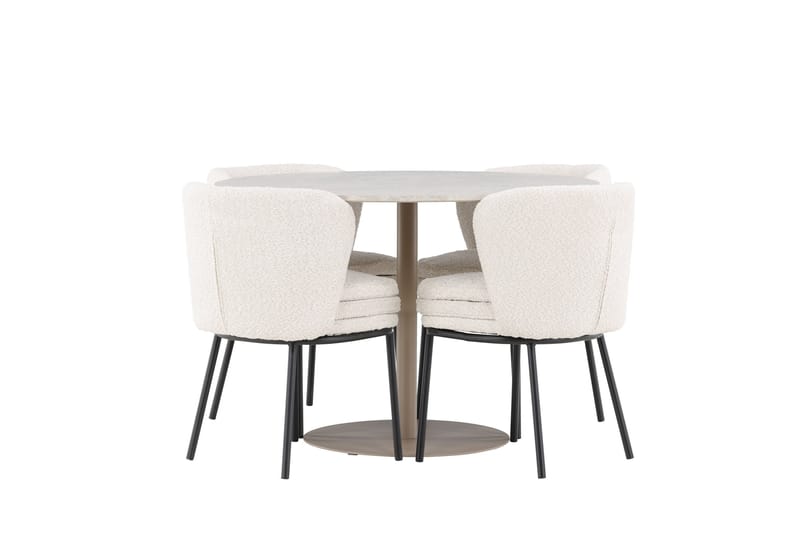 Lycke Spisegruppe 110 cm Rundt med 4 Agnes stole - Beige/Hvid - Møbler - Borde - Spisebordssæt