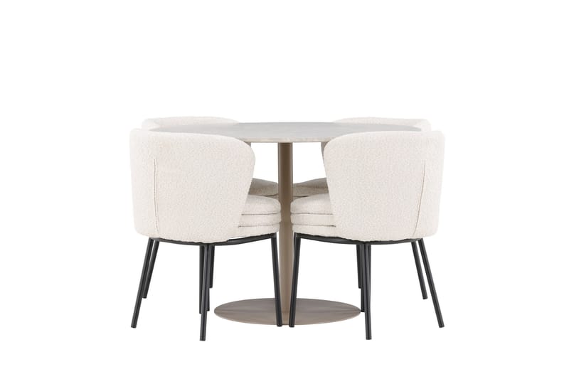 Lycke Spisegruppe 110 cm Rundt med 4 Agnes stole - Beige/Hvid - Møbler - Borde - Spisebordssæt