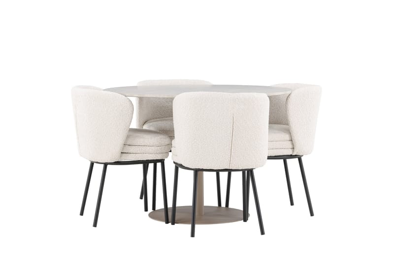 Lycke Spisegruppe 110 cm Rundt med 4 Agnes stole - Beige/Hvid - Møbler - Borde - Spisebordssæt