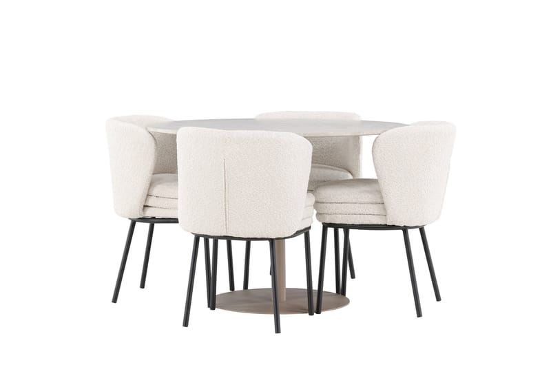 Lycke Spisegruppe 110 cm Rundt med 4 Agnes stole - Beige/Hvid - Møbler - Borde - Spisebordssæt