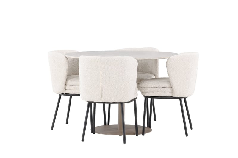 Lycke Spisegruppe 110 cm Rundt med 4 Agnes stole - Beige/Hvid - Møbler - Borde - Spisebordssæt