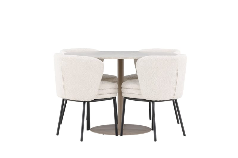 Lycke Spisegruppe 110 cm Rundt med 4 Agnes stole - Beige/Hvid - Møbler - Borde - Spisebordssæt