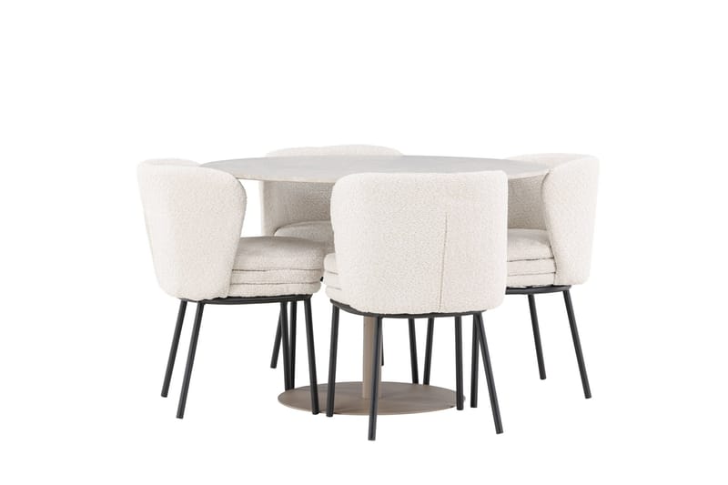 Lycke Spisegruppe 110 cm Rundt med 4 Agnes stole - Beige/Hvid - Møbler - Borde - Spisebordssæt