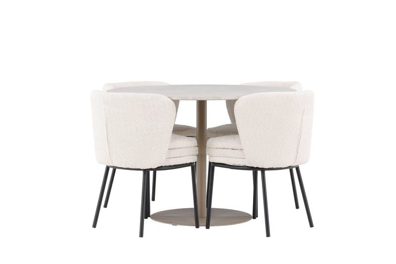 Lycke Spisegruppe 110 cm Rundt med 4 Agnes stole, Beige/Hvid