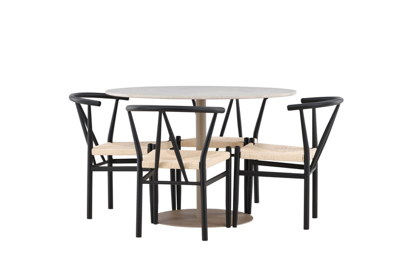 Lycke Spisegruppe 110 cm Rundt med 4 Alfons stole, Beige/Sort