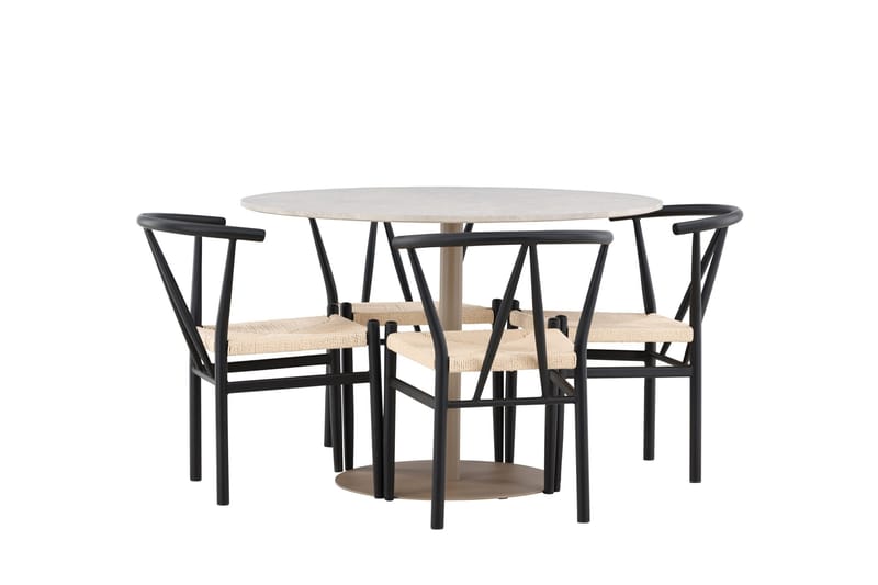Lycke Spisegruppe 110 cm Rundt med 4 Alfons stole - Beige/Sort - Møbler - Borde - Spisebordssæt
