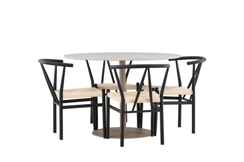 Lycke Spisegruppe 110 cm Rundt med 4 Alfons stole - Beige/Sort - Møbler - Borde - Spisebordssæt