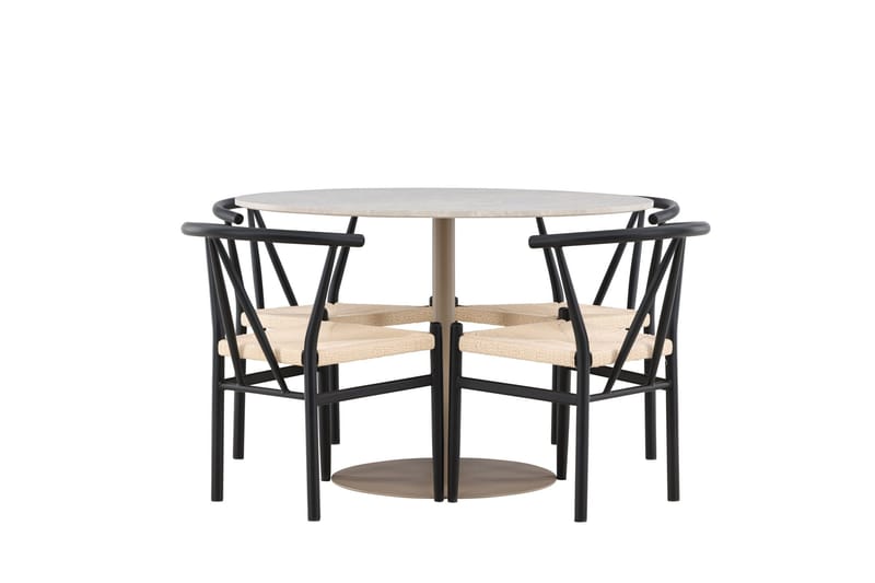 Lycke Spisegruppe 110 cm Rundt med 4 Alfons stole - Beige/Sort - Møbler - Borde - Spisebordssæt