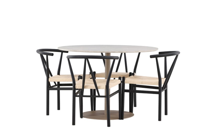 Lycke Spisegruppe 110 cm Rundt med 4 Alfons stole - Beige/Sort - Møbler - Borde - Spisebordssæt