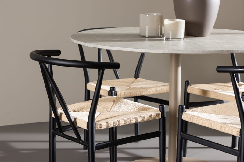 Lycke Spisegruppe 110 cm Rundt med 4 Alfons stole - Beige/Sort - Møbler - Borde - Spisebordssæt