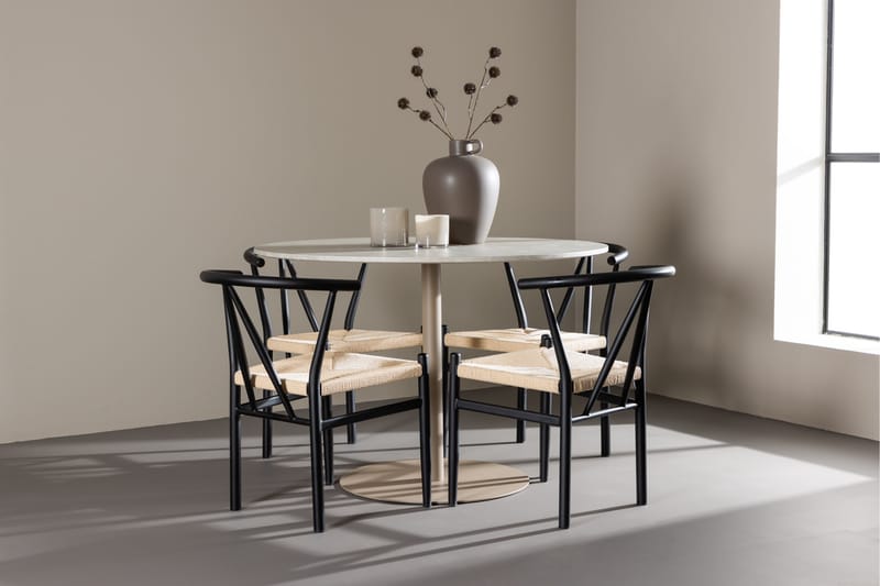 Lycke Spisegruppe 110 cm Rundt med 4 Alfons stole - Beige/Sort - Møbler - Borde - Spisebordssæt