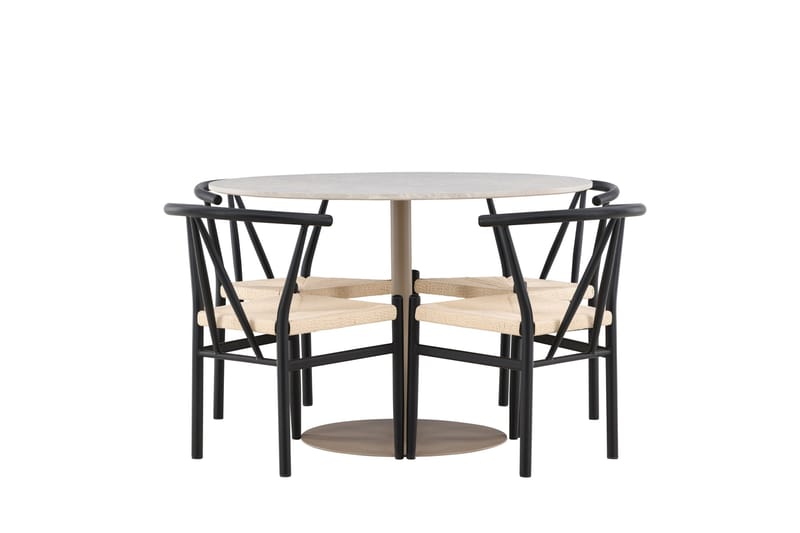 Lycke Spisegruppe 110 cm Rundt med 4 Alfons stole - Beige/Sort - Møbler - Borde - Spisebordssæt