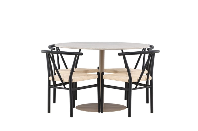 Lycke Spisegruppe 110 cm Rundt med 4 Alfons stole - Beige/Sort - Møbler - Borde - Spisebordssæt