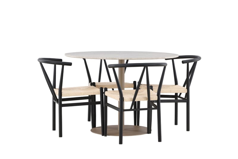 Lycke Spisegruppe 110 cm Rundt med 4 Alfons stole - Beige/Sort - Møbler - Borde - Spisebordssæt