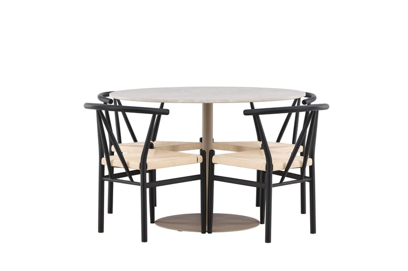 Lycke Spisegruppe 110 cm Rundt med 4 Alfons stole - Beige/Sort - Møbler - Borde - Spisebordssæt