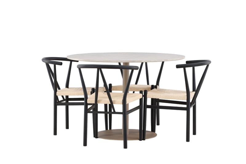 Lycke Spisegruppe 110 cm Rundt med 4 Alfons stole - Beige/Sort - Møbler - Borde - Spisebordssæt