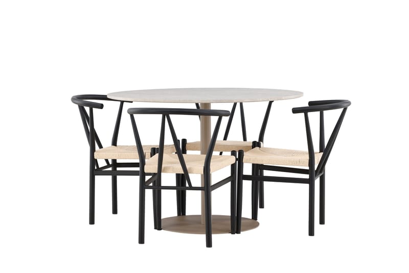 Lycke Spisegruppe 110 cm Rundt med 4 Alfons stole - Beige/Sort - Møbler - Borde - Spisebordssæt