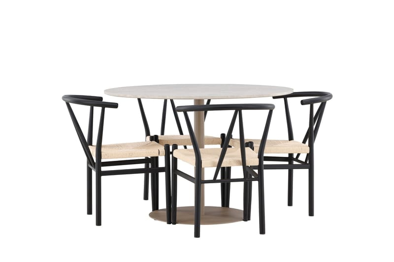 Lycke Spisegruppe 110 cm Rundt med 4 Alfons stole - Beige/Sort - Møbler - Borde - Spisebordssæt