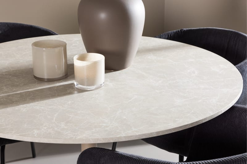 Lycke Spisegruppe 110 cm Rundt med 4 Berit stole - Beige/Sort - Møbler - Borde - Spisebordssæt