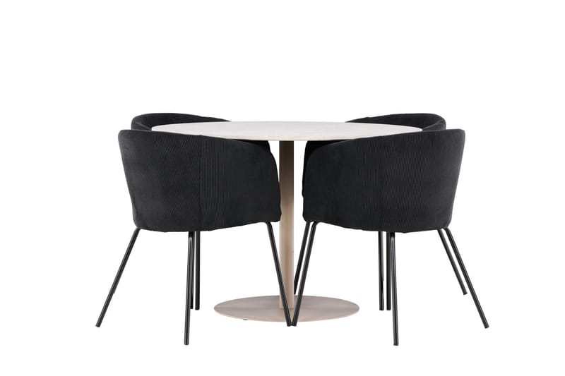 Lycke Spisegruppe 110 cm Rundt med 4 Berit stole - Beige/Sort - Møbler - Borde - Spisebordssæt