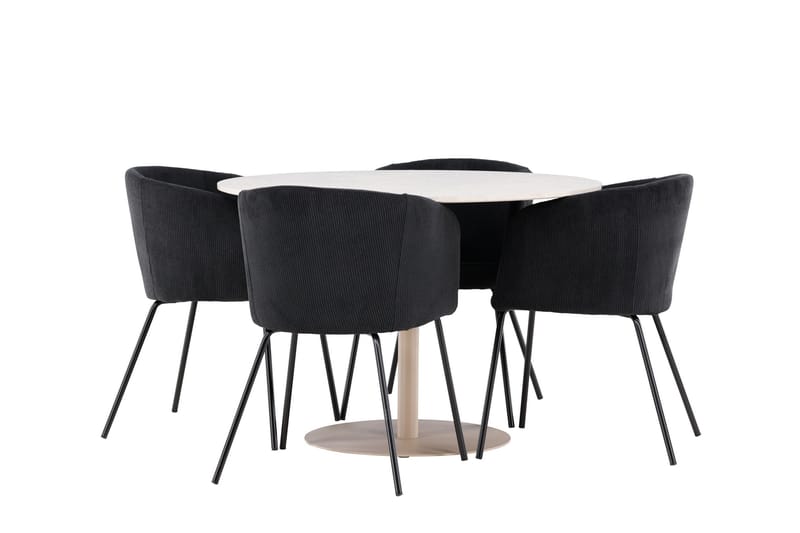 Lycke Spisegruppe 110 cm Rundt med 4 Berit stole - Beige/Sort - Møbler - Borde - Spisebordssæt