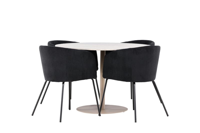 Lycke Spisegruppe 110 cm Rundt med 4 Berit stole - Beige/Sort - Møbler - Borde - Spisebordssæt