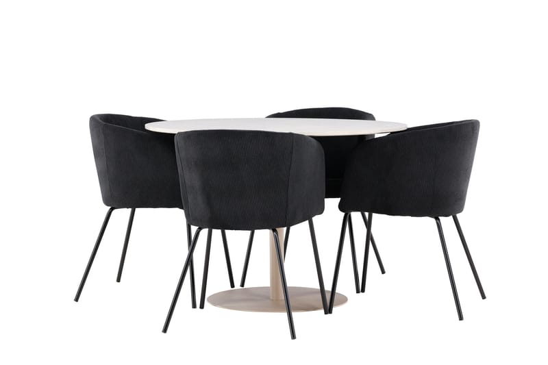 Lycke Spisegruppe 110 cm Rundt med 4 Berit stole, Beige/Sort