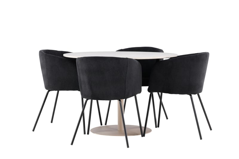 Lycke Spisegruppe 110 cm Rundt med 4 Berit stole - Beige/Sort - Møbler - Borde - Spisebordssæt