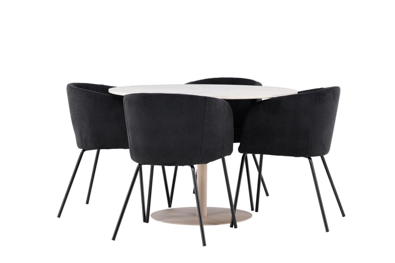 Lycke Spisegruppe 110 cm Rundt med 4 Berit stole - Beige/Sort - Møbler - Borde - Spisebordssæt