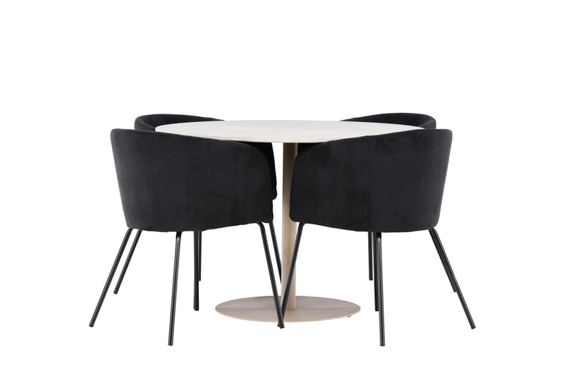 Lycke Spisegruppe 110 cm Rundt med 4 Berit stole - Beige/Sort - Møbler - Borde - Spisebordssæt
