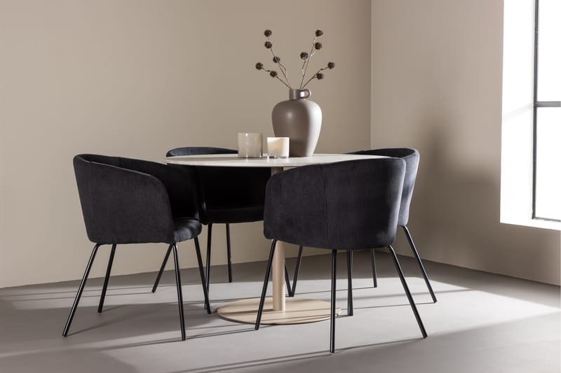 Lycke Spisegruppe 110 cm Rundt med 4 Berit stole - Beige/Sort - Møbler - Borde - Spisebordssæt
