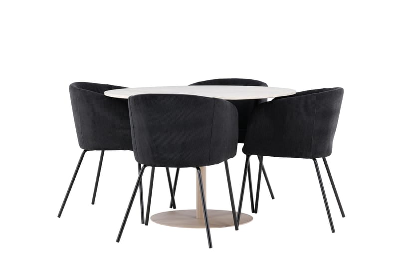 Lycke Spisegruppe 110 cm Rundt med 4 Berit stole - Beige/Sort - Møbler - Borde - Spisebordssæt