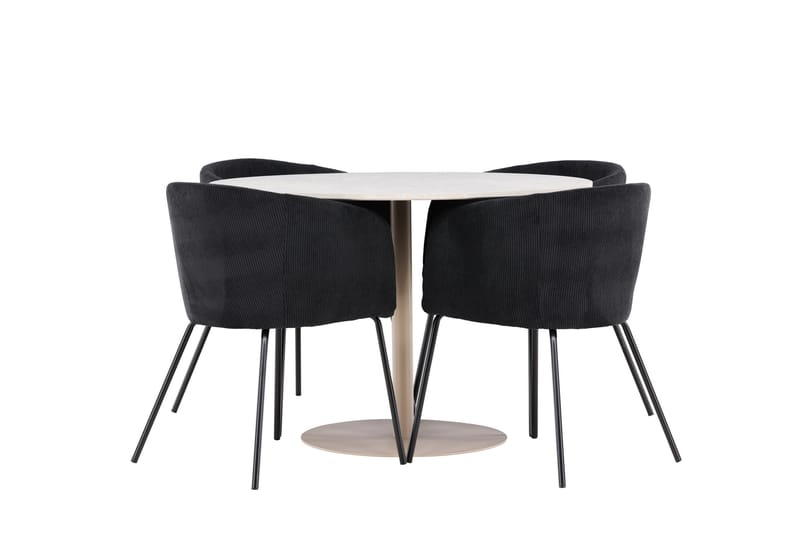 Lycke Spisegruppe 110 cm Rundt med 4 Berit stole - Beige/Sort - Møbler - Borde - Spisebordssæt